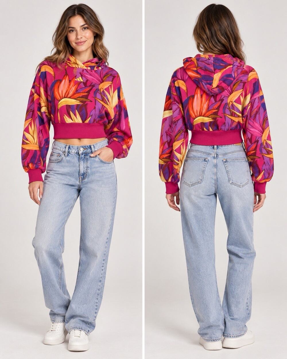 Adidas x FARM Rio Women’s Approx XS Cropped Floral Hoodie Tropical Pink